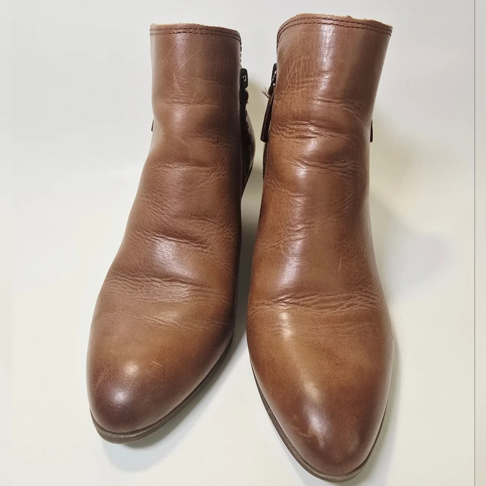 FRYE Judith Double Zip Brown Leather Almond Toe Ankle Boots